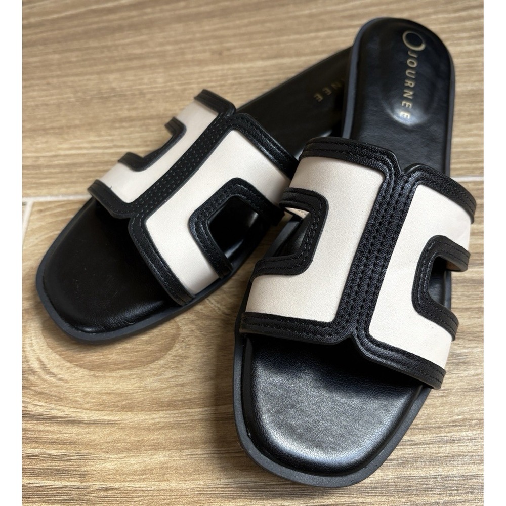 NWOB Journee Collection Primah H Band Slide Flat‎ Sandals Black 9M Quiet Luxury